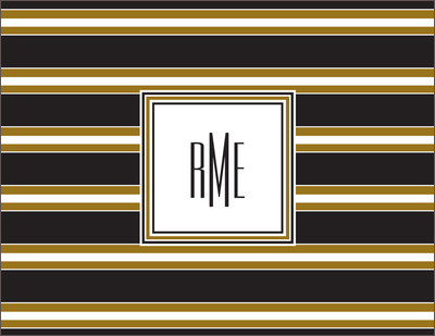 Esquire Black and Gold Striped Monogram Folded Note Cards